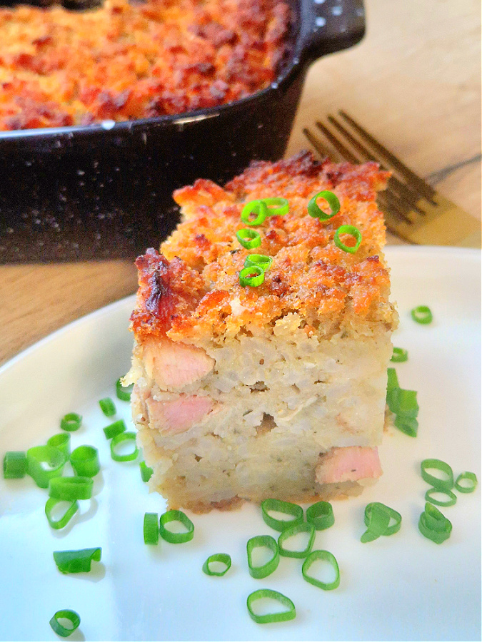 Żebroczka- zapiekanka z ryżu, tartych ziemniaków i mięsa