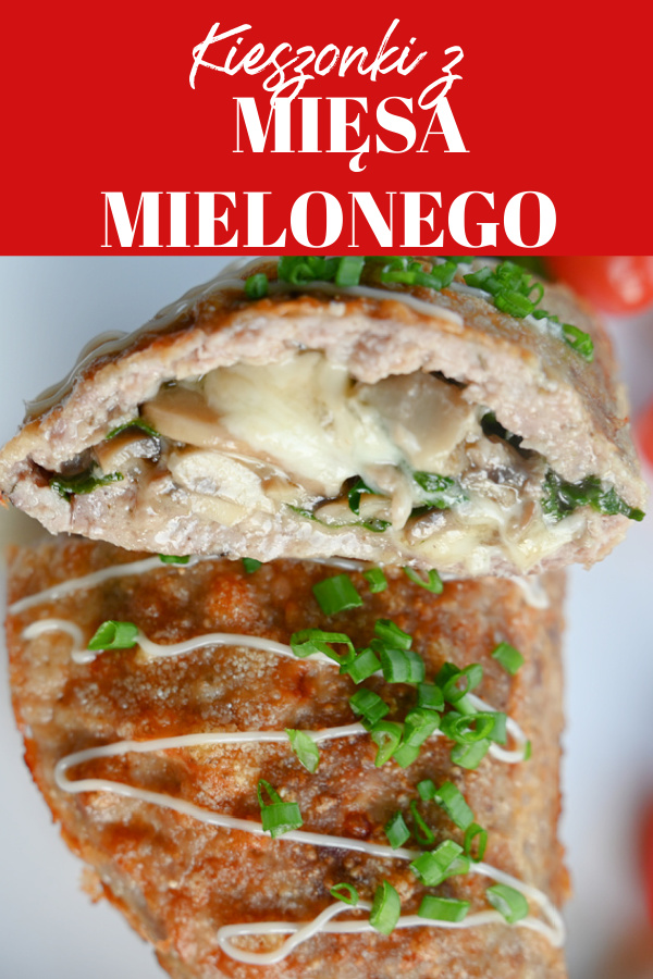 Pinterestowy kolaż z kieszonkami z mięsa mielonego.